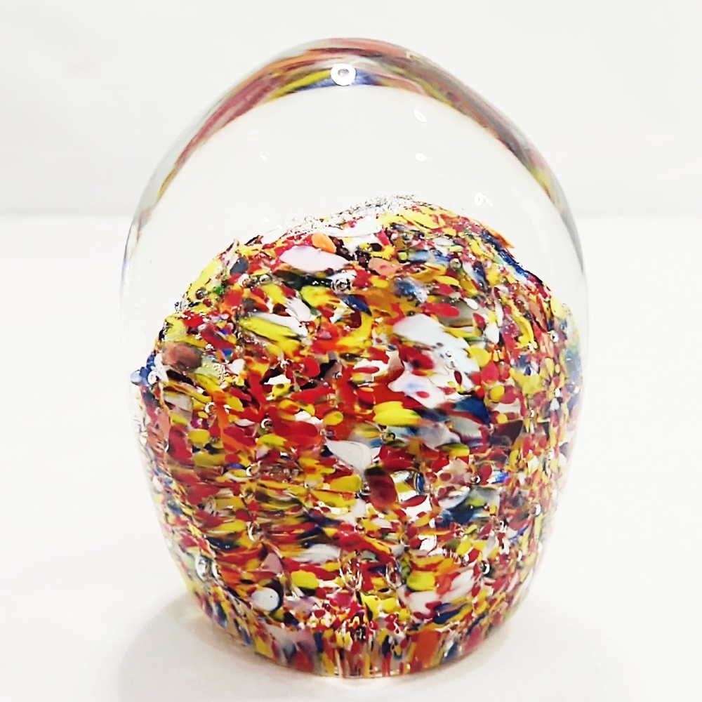 Vintage Mid-Century Modern Hand-Blown Colorful Art Glass Paperweight